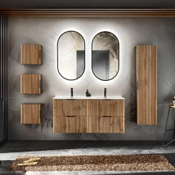 Mobile bagno sospeso 120cm con 2 lavabi da incasso quercia antracite Limpid