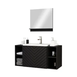 Mobile bagno sospeso 106cm con lavabo e specchio serigrafato nero Baden 9