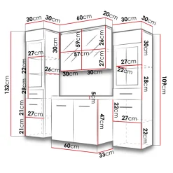 Mobile bagno sospeso 60cm con lavabo, specchio e 2 colonne rovere grigio Luz