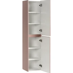 Mobile bagno sospeso 80cm cannettato con lavabo, colonna e specchio rosa Autentic