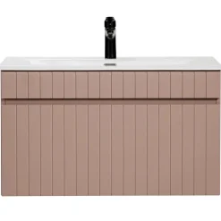 Mobile bagno sospeso 80cm cannettato con lavabo 1 cassettone rosa Autentic