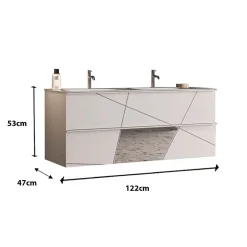 Mobile bagno sospeso 120cm con doppio lavabo e specchio bianco lucido specchi Olimpo