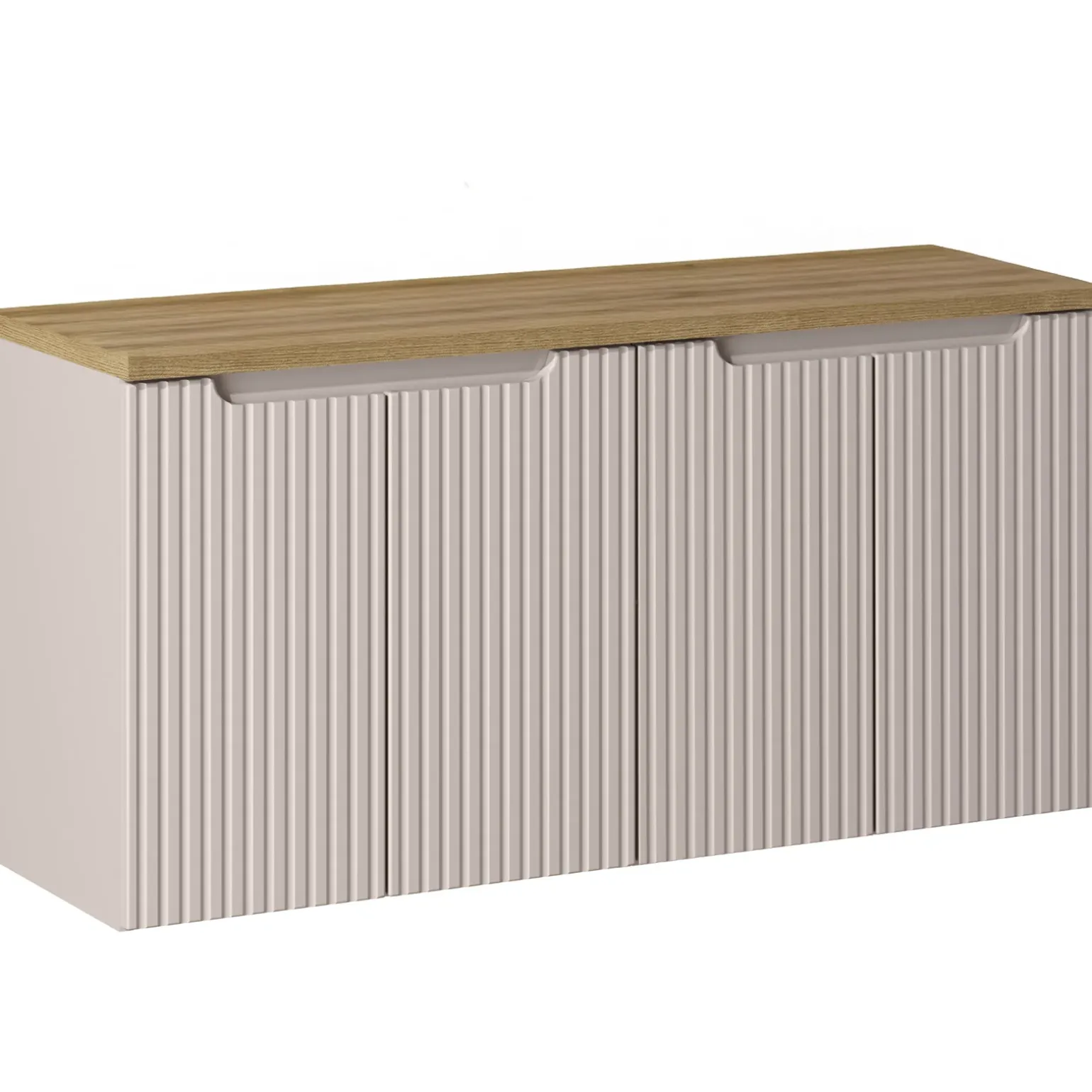 Mobile bagno sospeso 120cm cannettato 4 ante beige rovere Cleany