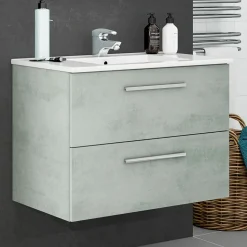 Mobile bagno sospeso 80cm con lavabo e specchio cemento bianco Oscar