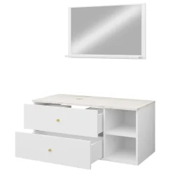 Mobile bagno sospeso 100cm con lavabo e specchio 2 cassetti bianco Krom