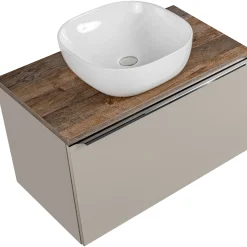 Mobile bagno sospeso 80cm con lavabo, mobile specchio e colonna grigio quercia Serif