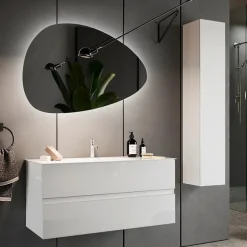 Mobile bagno sospeso 100cm con lavabo 2 cassetti bianco lucido Moon