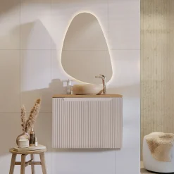 Mobile bagno sospeso 80cm cannettato 2 ante beige rovere Cleany