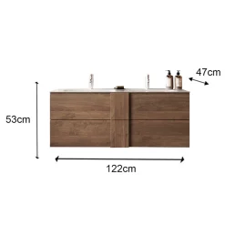 Mobile bagno sospeso 120cm con doppio lavabo 2 cassetti rovere Alvarez