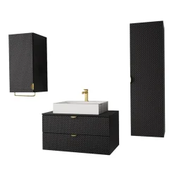 Mobile bagno sospeso 80cm con colonna e pensile nero Hakone