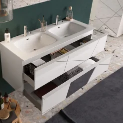 Mobile bagno sospeso 120cm con doppio lavabo bianco lucido specchi Olimpo