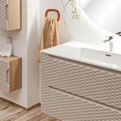 Mobile bagno sospeso 120cm con lavabo da incasso beige rovere Swim