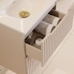 Mobile bagno sospeso 50cm cannettato con lavabo 2 cassetti beige Cleany