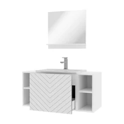 Mobile bagno sospeso 106cm con lavabo e specchio serigrafato bianco Baden 9