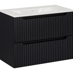 Mobile bagno sospeso 80cm cannettato con lavabo 2 cassetti nero Cleany