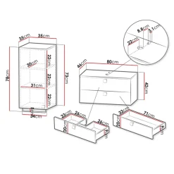 Mobile bagno sospeso 80cm con pensile 2 cassetti nero Bursa 3