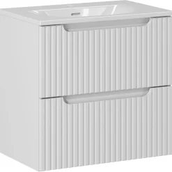 Mobile bagno sospeso 60cm cannettato con lavabo 2 cassetti bianco Cleany