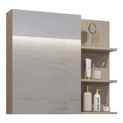 Mobile bagno sospeso 78cm con specchio e colonna tortora nero Linda