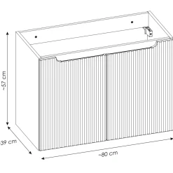 Mobile bagno sospeso 80cm cannettato 2 ante bianco rovere Cleany