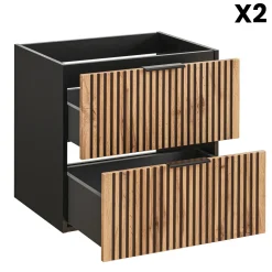 Mobile bagno sospeso 120cm cm con 2 lavabi da appoggio, 2 specchi, colonna e cubotti quercia antracite Limpid
