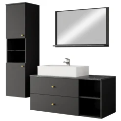 Mobile bagno sospeso 100cm con lavabo, specchio e colonna nero Krom