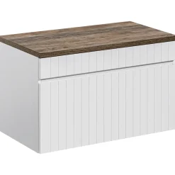 Mobile bagno sospeso 80cm cannettato 1 cassettone bianco quercia Autentic