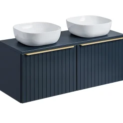 Mobile bagno sospeso 120cm con 2 lavabi, 2 specchi e colonna cannettato blu Deep