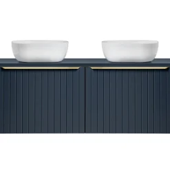 Mobile bagno sospeso 120cm con 2 lavabi, 2 specchi e colonna cannettato blu Deep