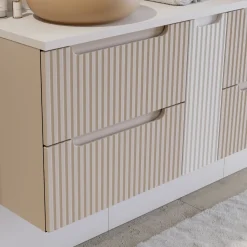 Mobile bagno sospeso 140cm cannettato 4 cassetti beige bianco Cleany