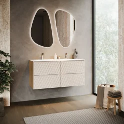 Mobile bagno sospeso 120cm con doppio lavabo da incasso beige rovere Swim