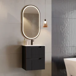 Mobile bagno sospeso 50cm cannettato con lavabo 2 cassetti nero Cleany
