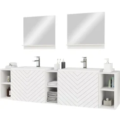 Mobile bagno sospeso 190cm con doppio lavabo e specchi serigrafato bianco Baden 4