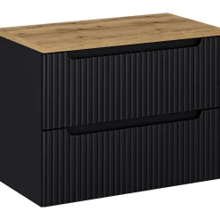 Mobile bagno sospeso 80cm cannettato 2 cassetti nero rovere Cleany