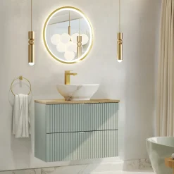 Mobile bagno sospeso 80cm cannettato 2 cassetti verde salvia rovere Greeny