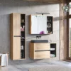 Mobile bagno sospeso 100cm con lavabo, mobile specchio e colonna rovere antracite Veny