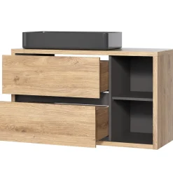 Mobile bagno sospeso 100cm con lavabo, mobile specchio e colonna rovere antracite Veny