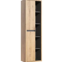 Mobile bagno sospeso 100cm con lavabo, mobile specchio e colonna rovere antracite Veny