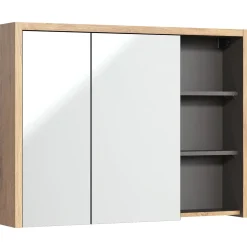 Mobile bagno sospeso 100cm con lavabo, mobile specchio e colonna rovere antracite Veny