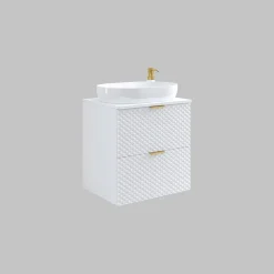 Mobile bagno sospeso 61cm con colonna bianco frontali decorati Konny