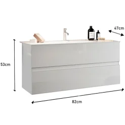 Mobile bagno sospeso 80cm con lavabo 2 cassetti bianco lucido Moon