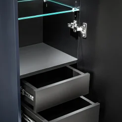 Mobile bagno sospeso 120cm con 2 lavabi, 2 specchi rotondi e colonna cannettato blu Deep