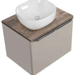 Mobile bagno sospeso 60cm con lavabo, mobile specchio e colonna grigio quercia Serif