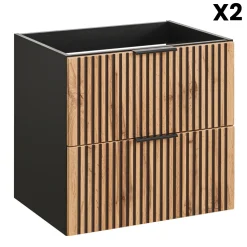 Mobile bagno sospeso 120cm cm con 2 lavabi da incasso, 2 specchi e colonna quercia antracite Limpid