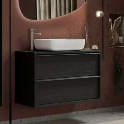 Mobile bagno sospeso 92cm con lavabo e specchio nero frassinato Absolut