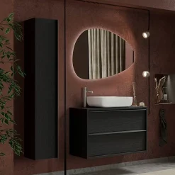 Mobile bagno sospeso 92cm con lavabo e specchio nero frassinato Absolut