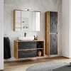 Mobile bagno sospeso 100cm con lavabo, mobile specchio e colonna rovere antracite Stony