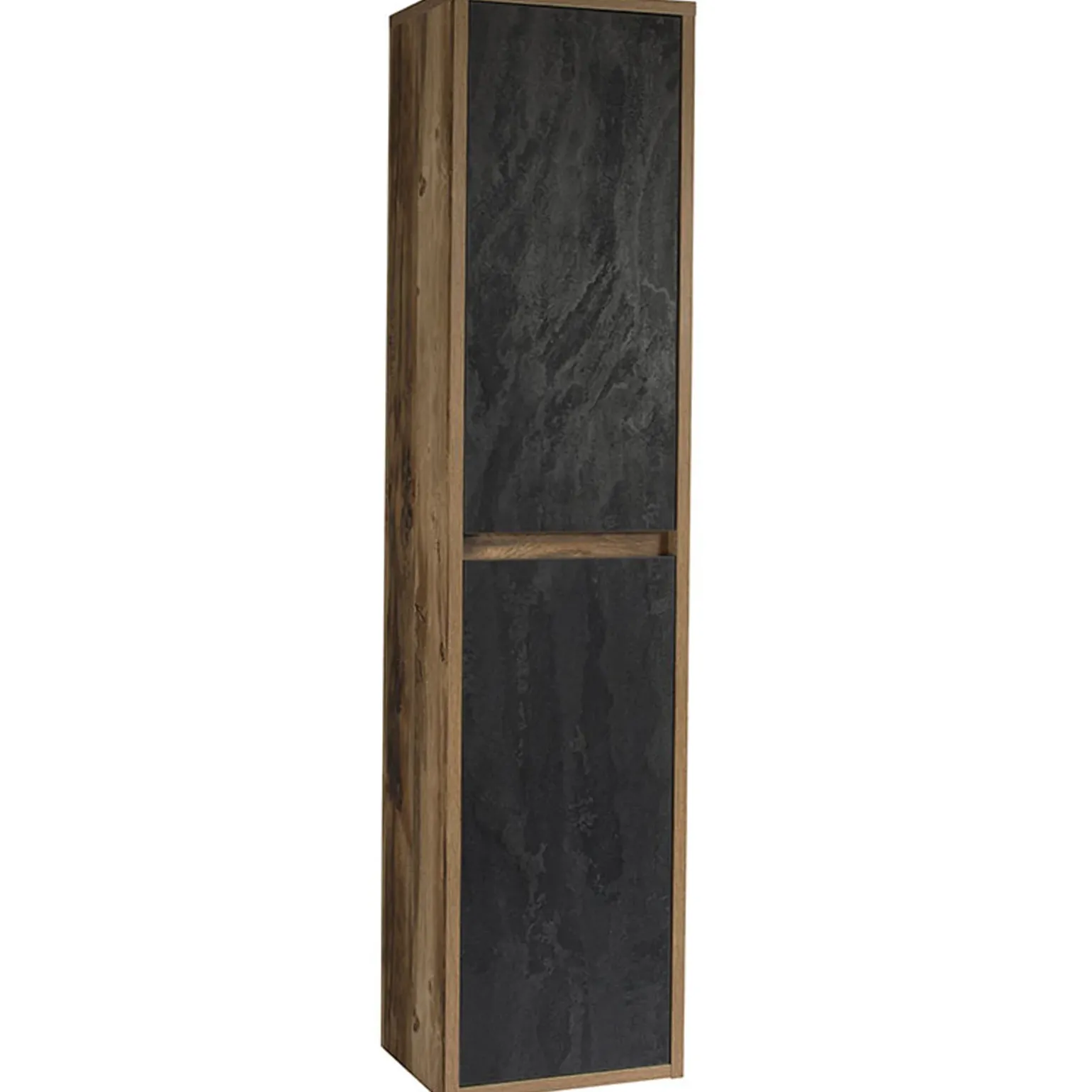 Mobile bagno sospeso 100cm con lavabo, mobile specchio e colonna rovere antracite Stony