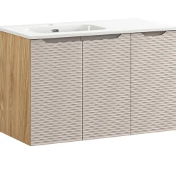 Mobile bagno sospeso 90cm con lavabo da incasso beige rovere Swim