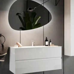 Mobile bagno sospeso 100cm con lavabo e specchio bianco lucido Moon