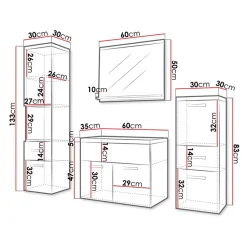 Mobile bagno sospeso 60cm con lavabo, specchio e colonne bianco lucido Loretta